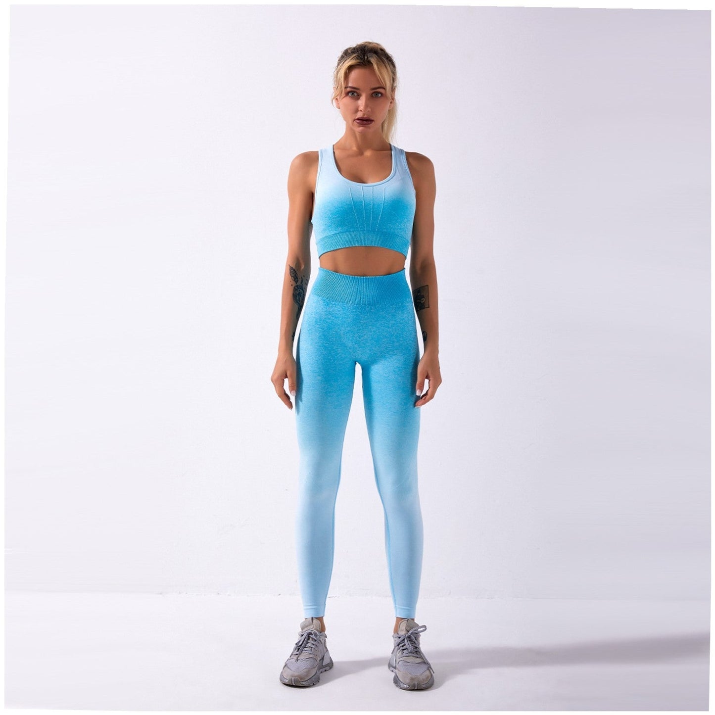 Shark knitting sports bra pants tie-dye gradient seamless