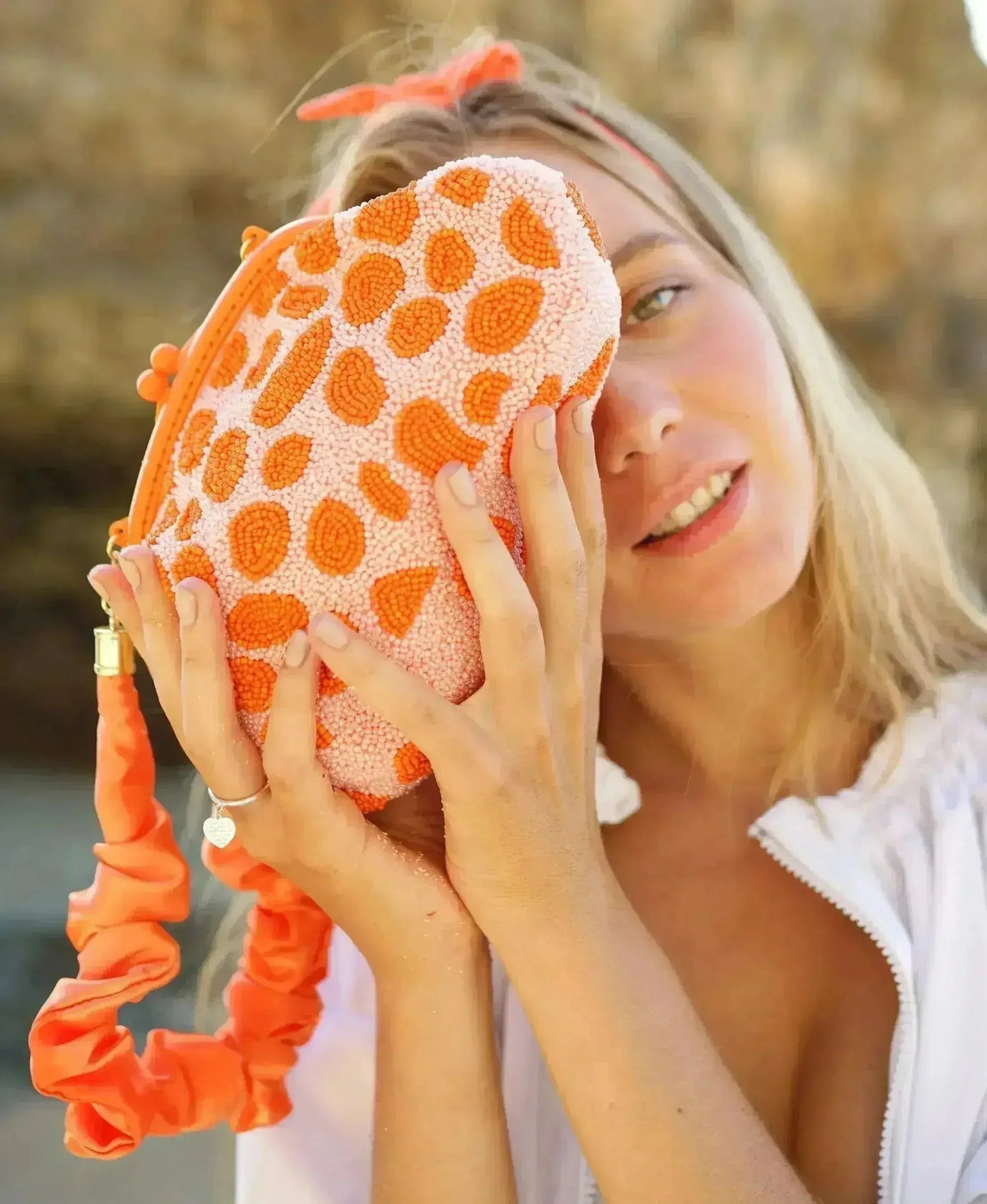 ARNOLDI PEACHPUFF Hand-beaded Clutch Bag In Orange & Peach
