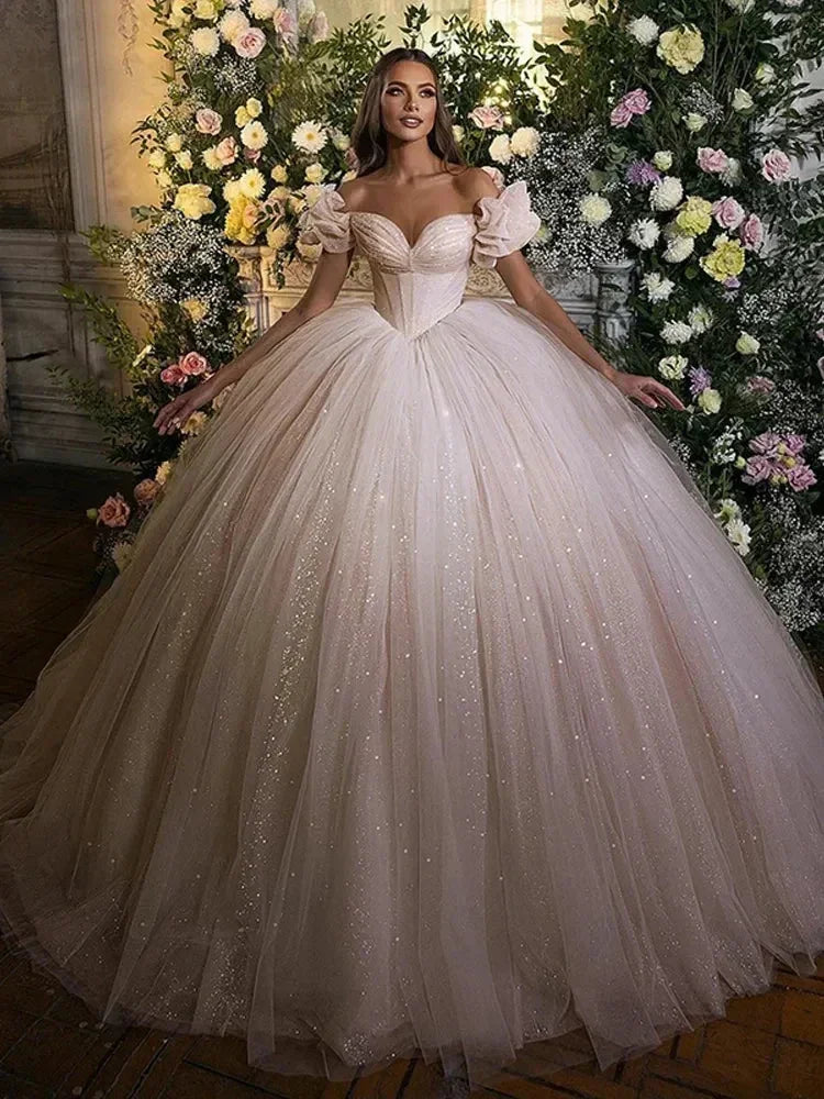 Smileven Princess Wedding Dress Corset Sweetheart Neck Ball Gowns Glitter Tulle Bride Dresses Robe De Mariee Wedding Gowns