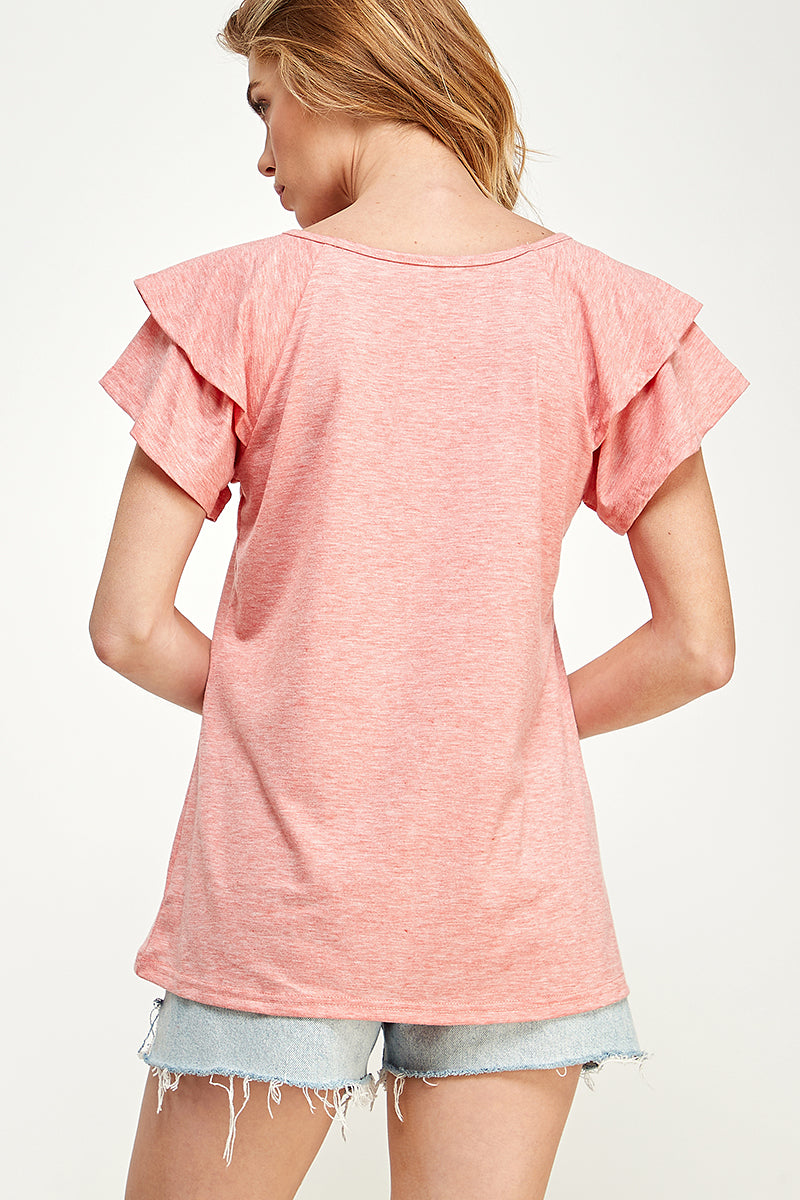 ST0191 Knit Double Ruffled Sleeve Top | Burzip Inc #ST0191