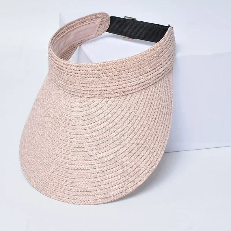 Spring and Summer Women's Outdoor Sunshade Straw Hat Fashion Empty Top Duck Tongue Hat Big Brim Cap G37