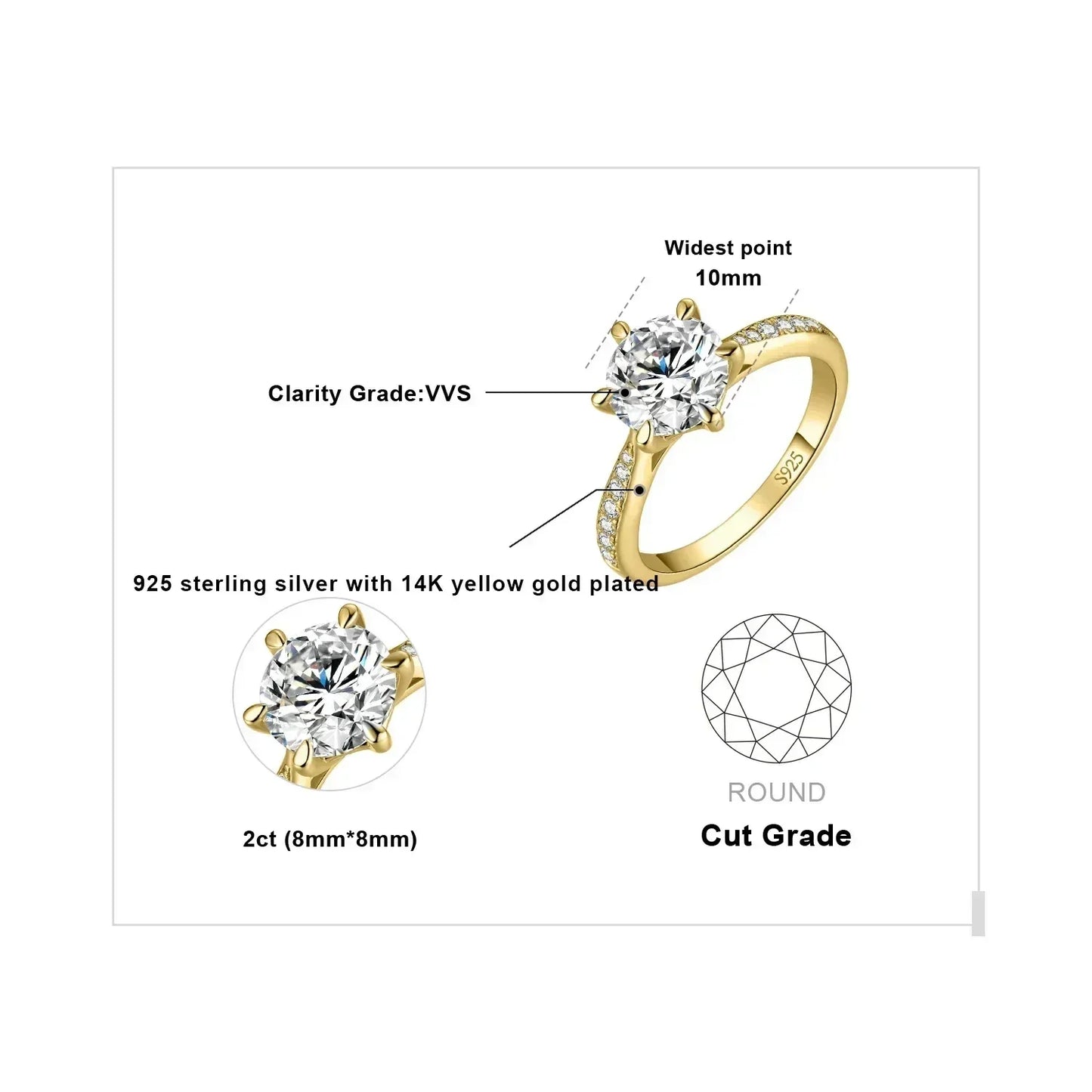 JewelryPalace Moissanite D Color 0.5ct 1ct 1.5ct 2ct 3ct Round S925 Sterling Silver Wedding Engagement Ring for Women