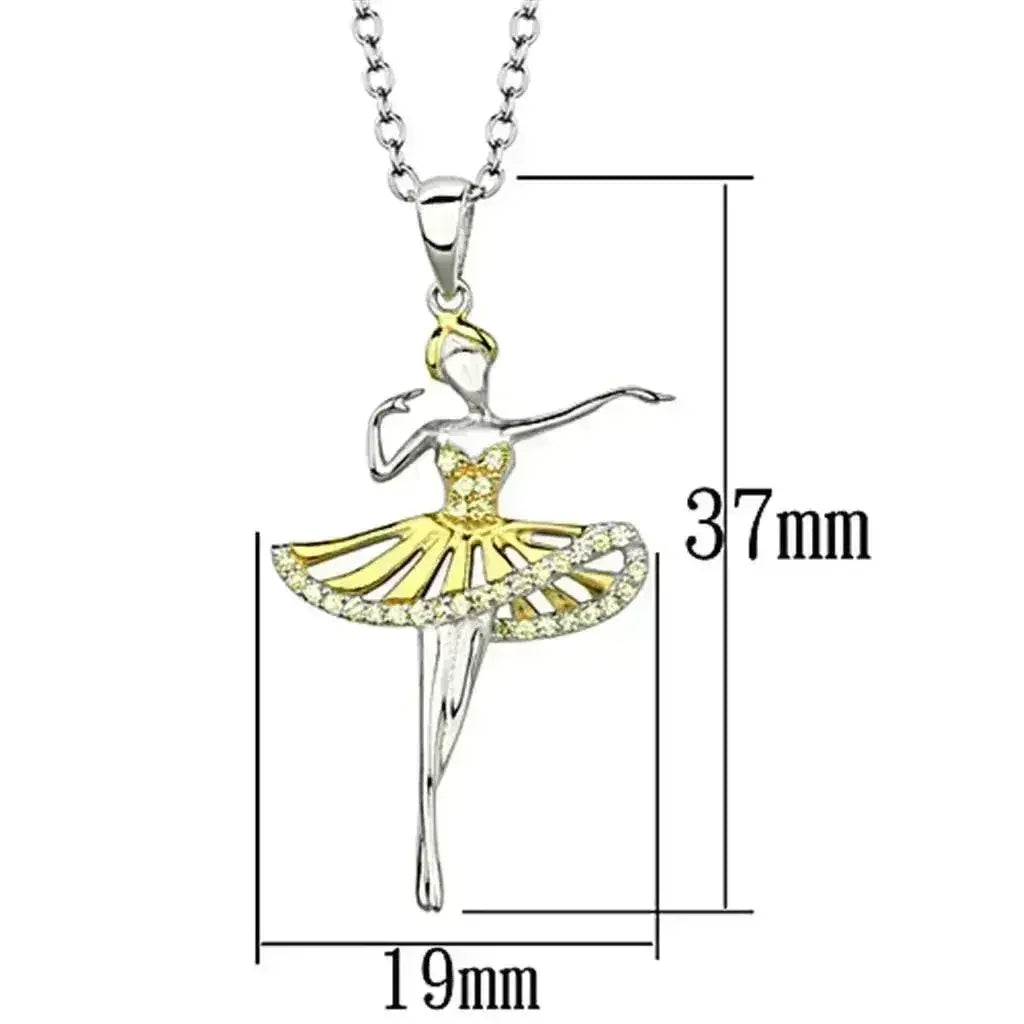 TS156 - Gold+Rhodium 925 Sterling Silver Chain Pendant with AAA Grade