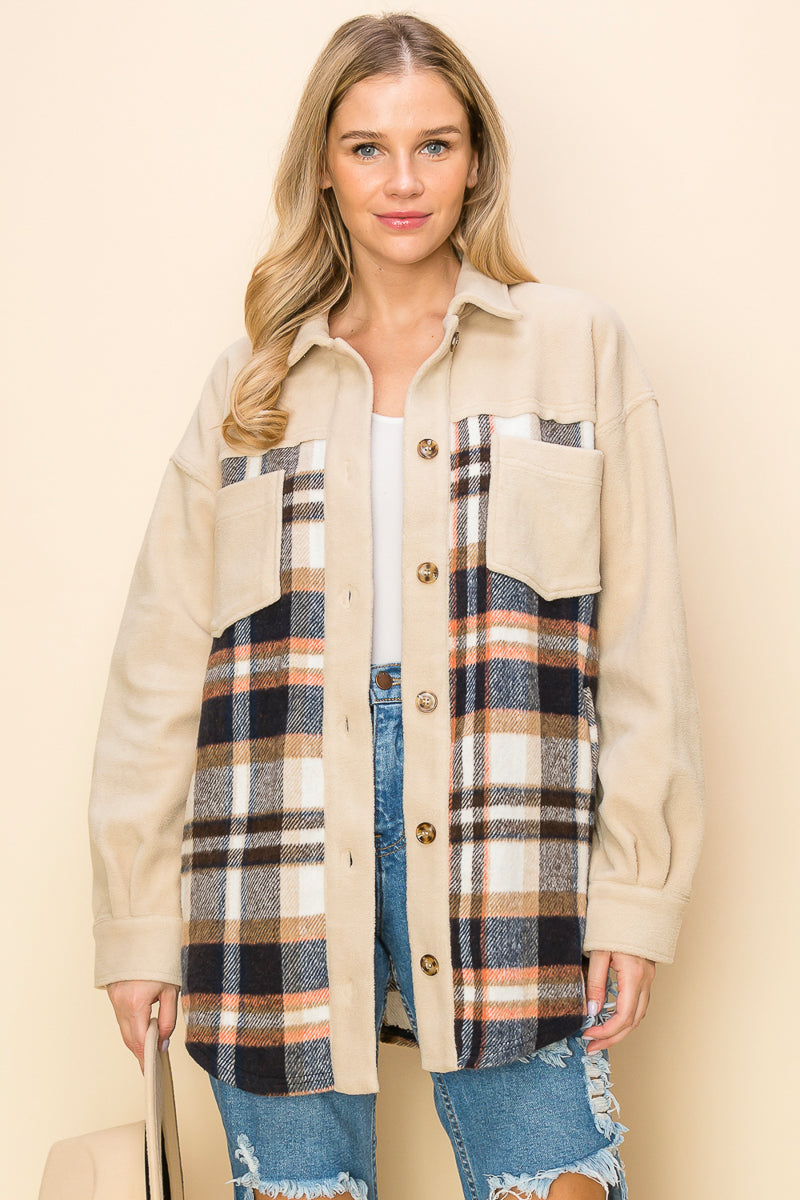 WK0044-1PC-PLAID LONG SLEEVE SHACKET-$20 (DISPLAY SAMPLE)