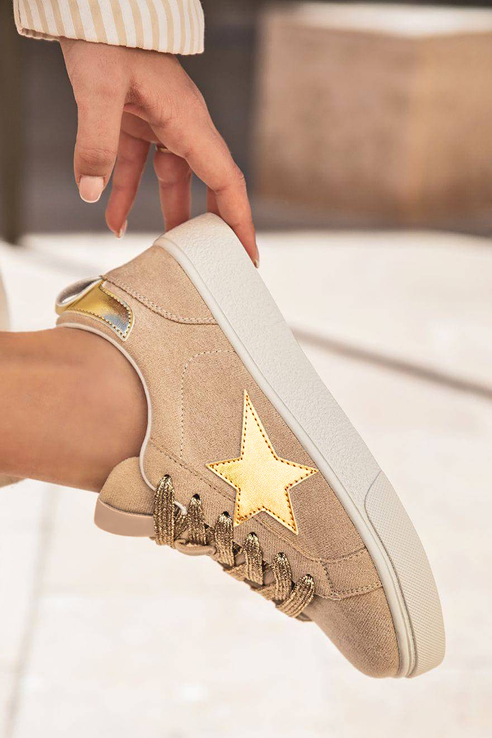 Silver Sequin Star Patch Lace Up Shoes