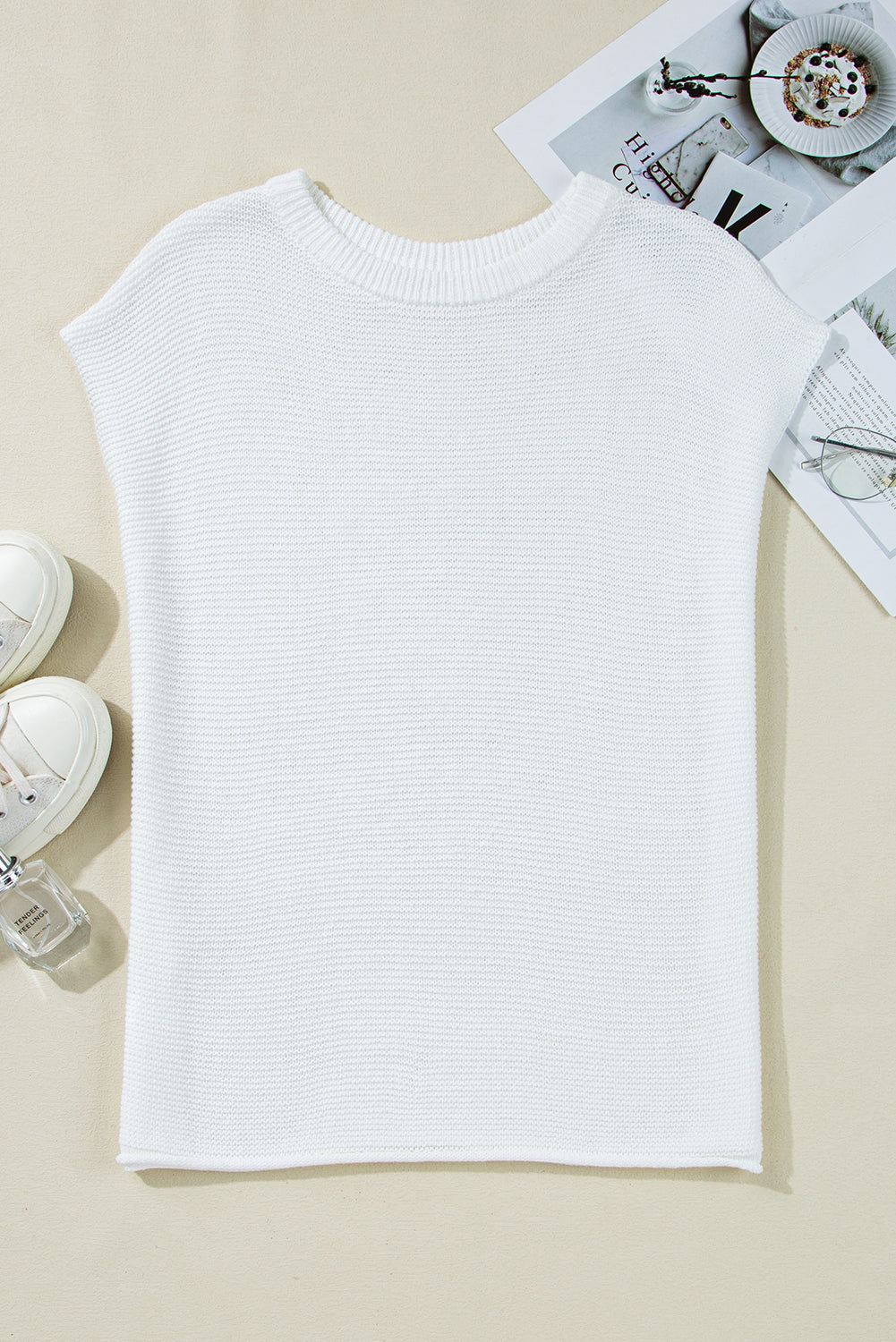 Black Solid Color Sweater Tee with Side Slits