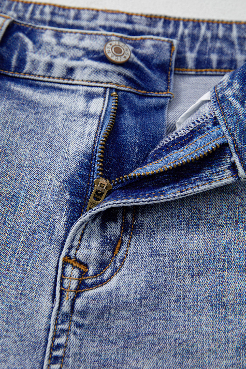 Beau Blue Pearl Studded Pocket Raw Hem Denim Shorts