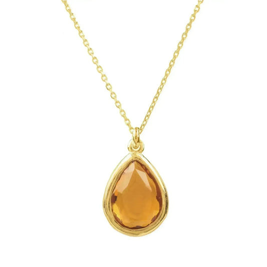 Citrine Pisa Necklace - 22K Gold Plated Sterling Silver Birthstone Jewelry | Femstylo