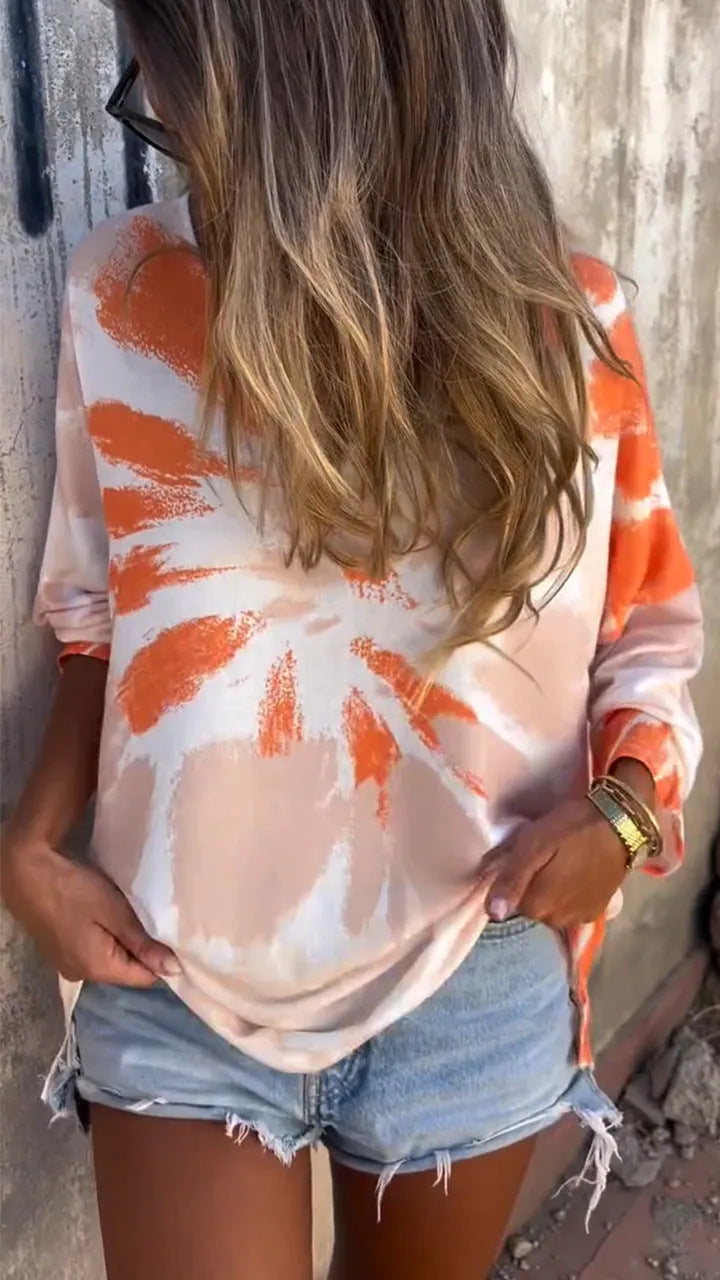 Women's New Round Neck Batwing Long Sleeve Casual Loose-fitting T-shirt