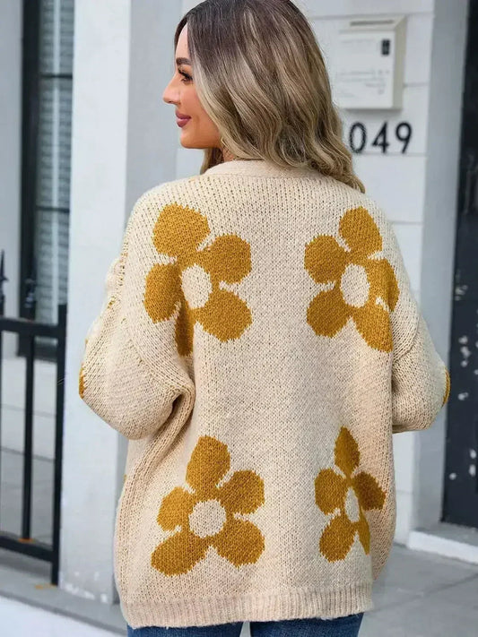 Angel Wings Flower Open Front Long Sleeve Cardigan - Trendy & Comfortable