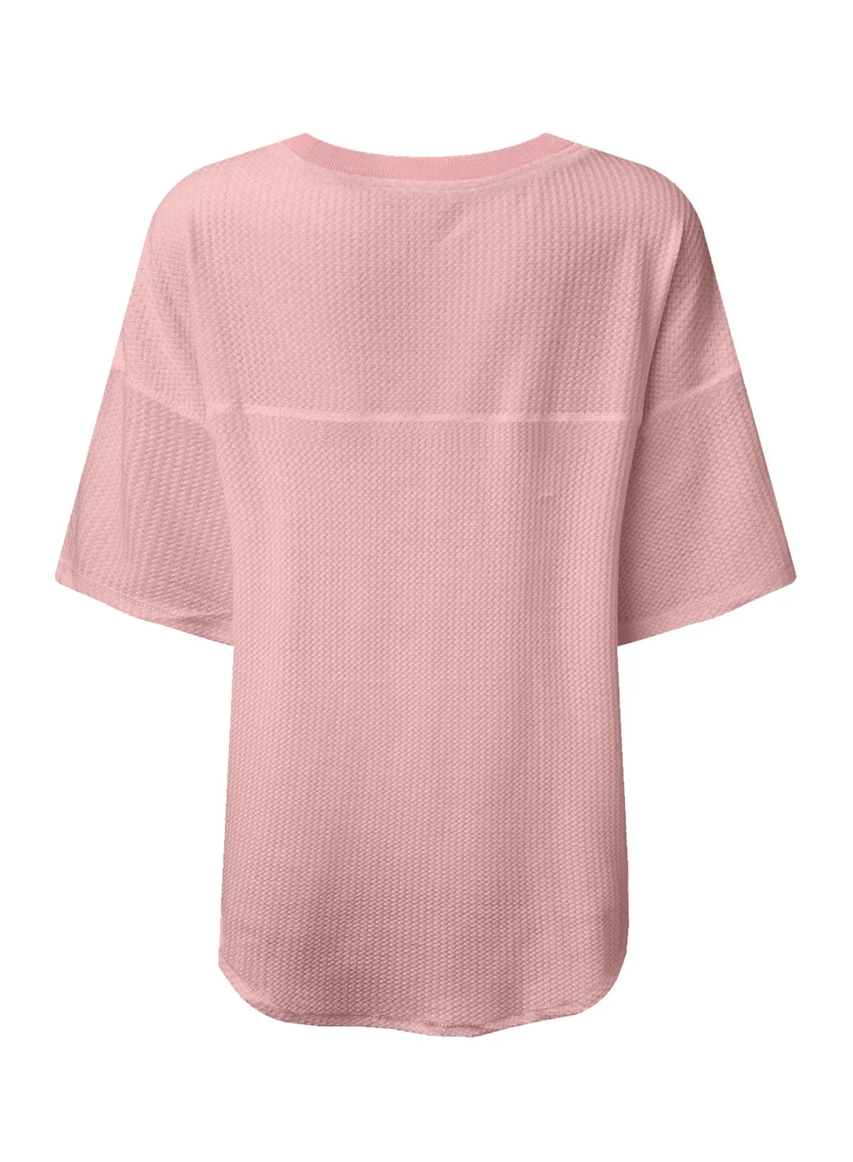 White Waffle Texture V Neck Drop Shoulder Loose Tee