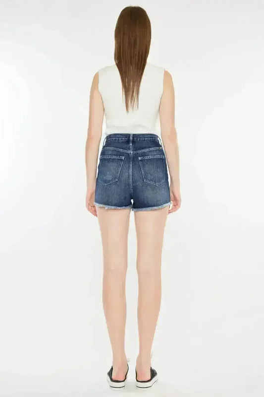 Kancan Raw Hem Button Fly Denim Shorts