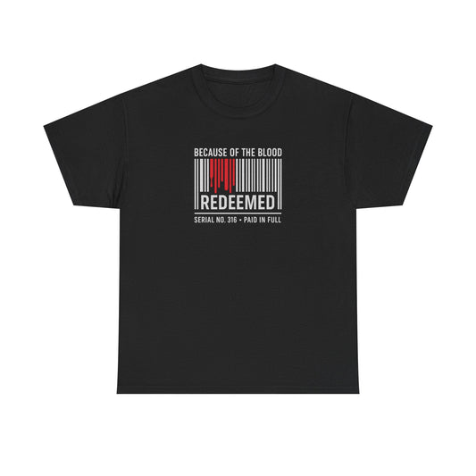 Because of the Blood Unisex Tee — Revelation 1:5 Inspirational Redemption T-Shirt