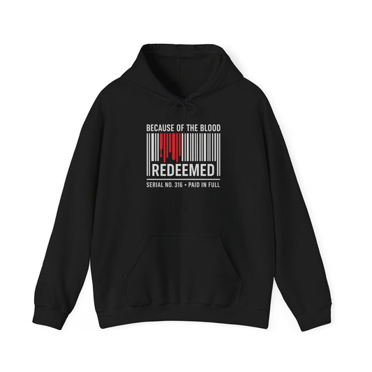 Because of the Blood Unisex Hoodie — Revelation 1:5 Inspirational Redemption Pullover