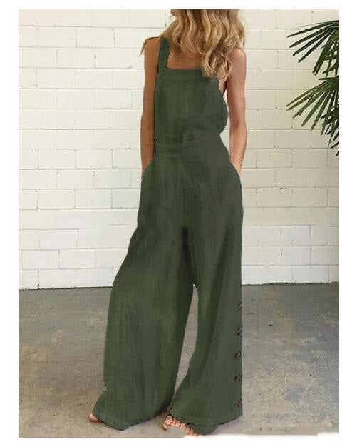 High-Waisted Sleeveless Wide-Leg Denim Jumpsuit – 8 Colors, S–2XL