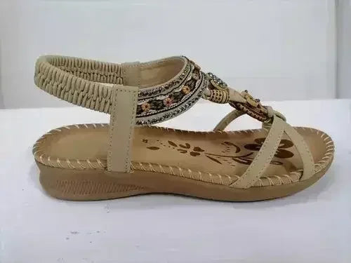 Rhinestone Flower Sandals - Beach Comfort Flats | Femstylo