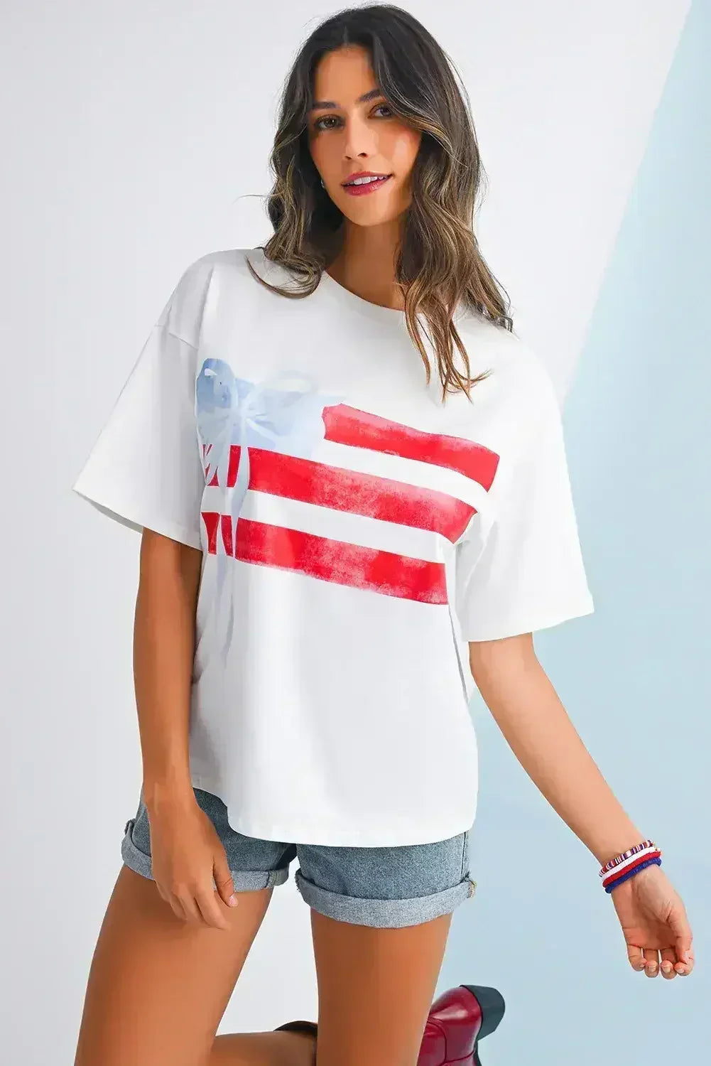 White Flag Bow Graphic Crewneck Tee