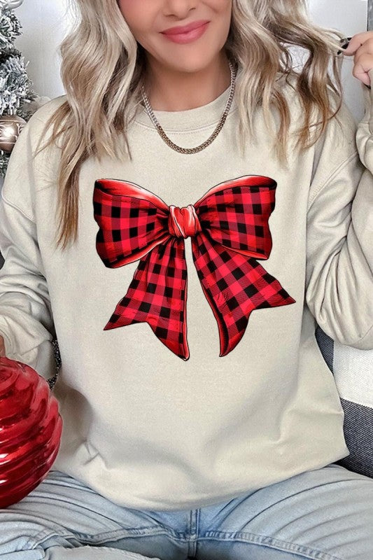 Red Buffalo Plaid Bow Graphic Sweatshirt