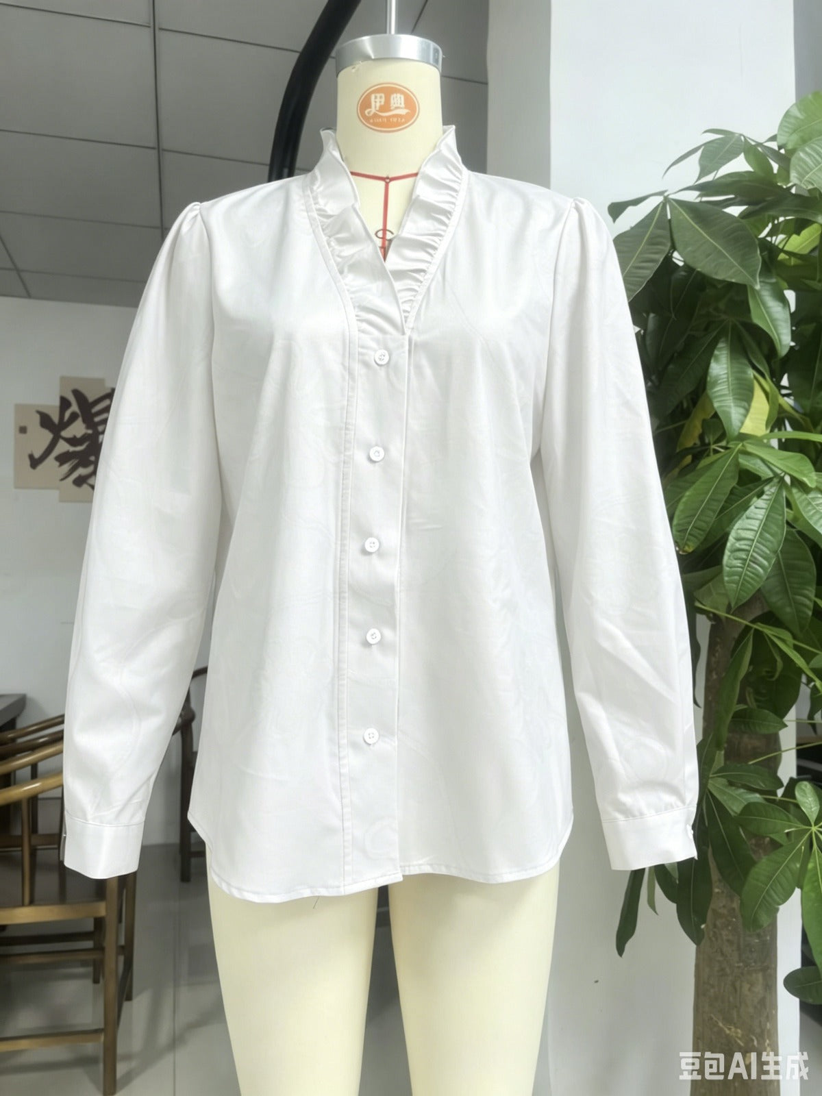 Women's Lace Print Cotton Linen Blouse
