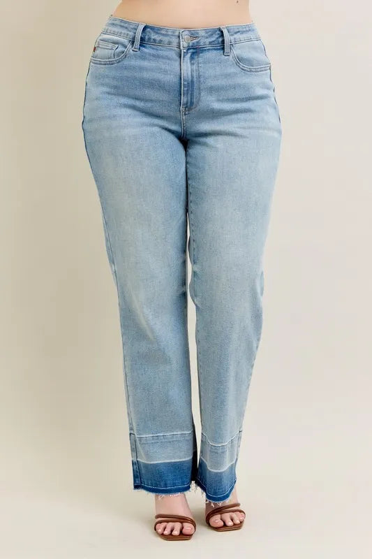 Judy Blue Full Size Mr Release Hem Wide Leg Jeans Plus Size