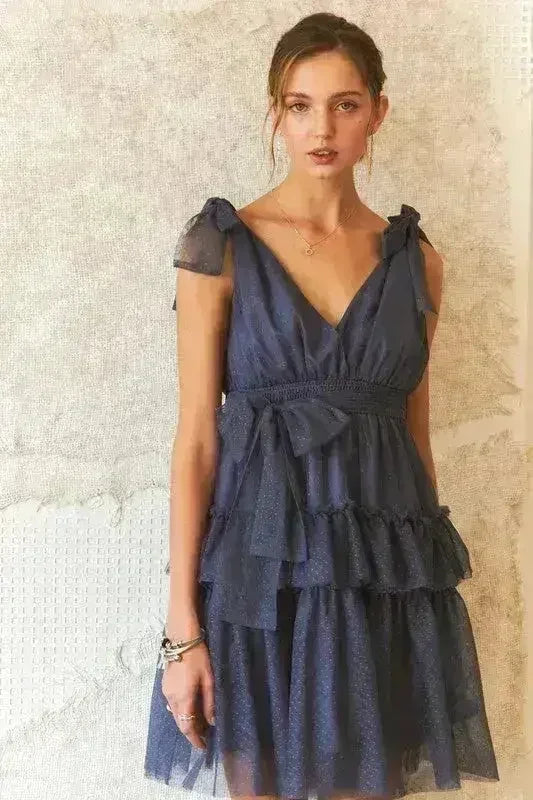 Polka Dot Mesh Dress – Playful Tie Shoulder & Smocked Detail