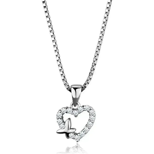 Heart Shaped Rhodium Pendant - AAA CZ Stone Necklace | Femstylo