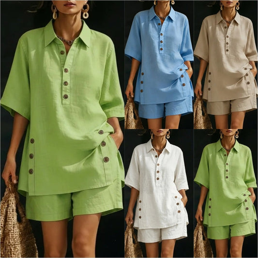 Short-Sleeve Shirt & Loose Pants Two-Piece Set – 4 Colors, S–5XL