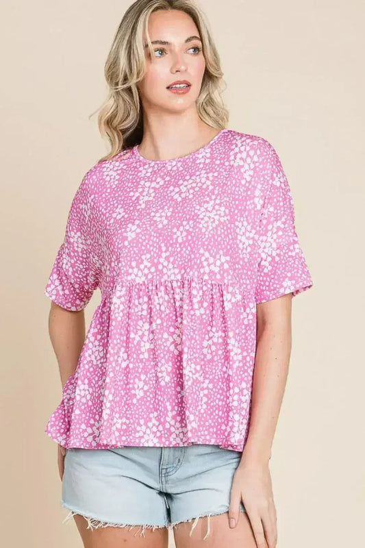 Floral Peplum Blouse - Round Neck Women's Top | Femstylo