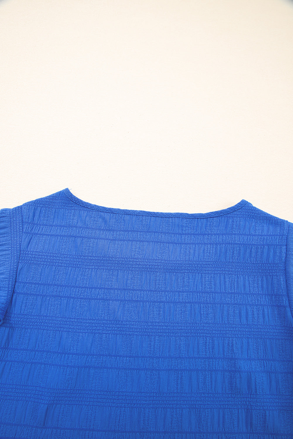 Dark Blue Textured Ruffled Sleeve Round Neck Top