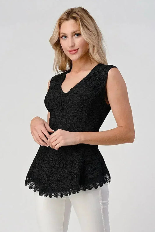 Sleeveless Lace Peplum Top - V-Neck Cami Blouse for Women | Femstylo