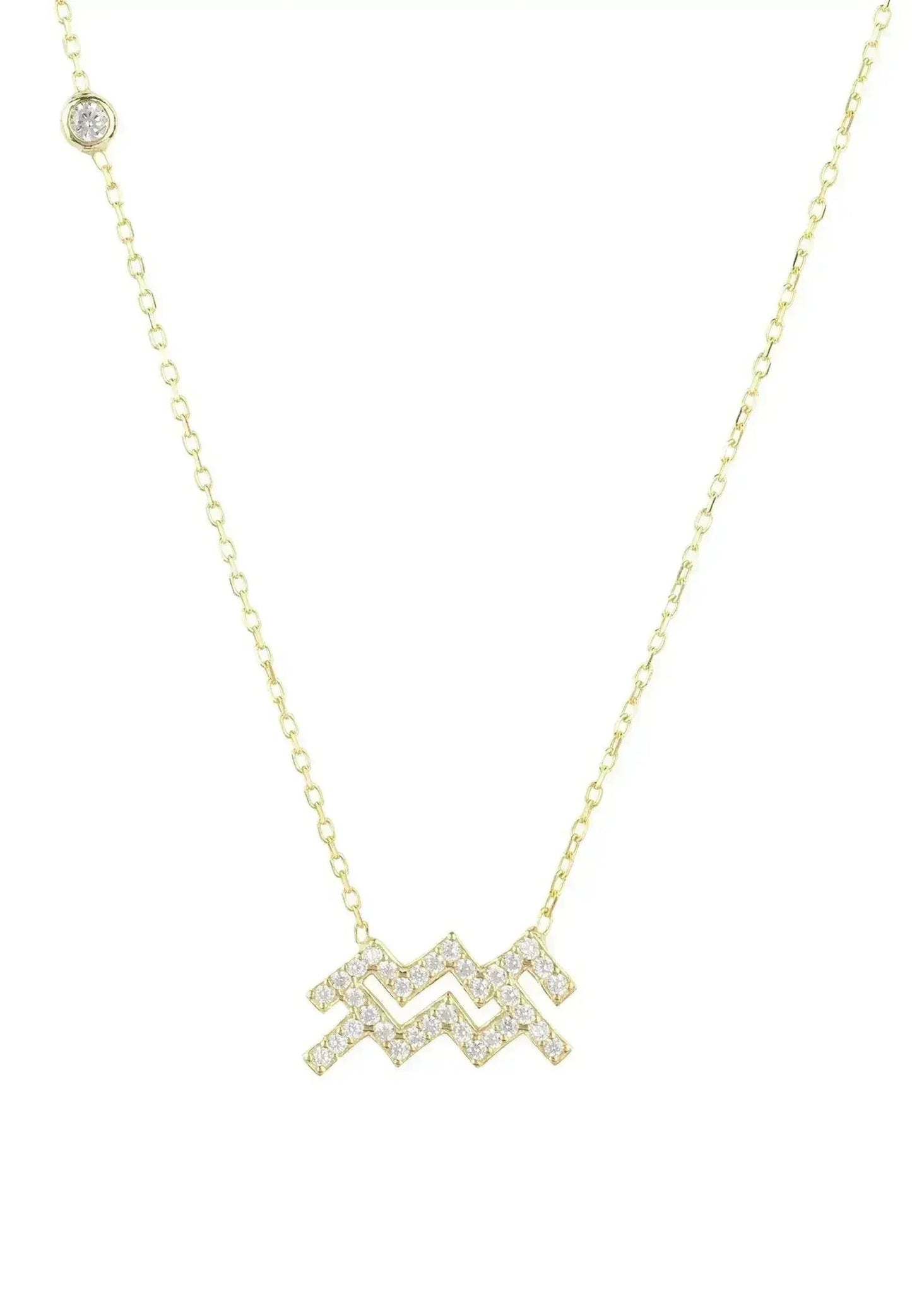 Aquarius Zodiac Necklace - 22K Gold Plated Sterling Silver Pendant | Femstylo