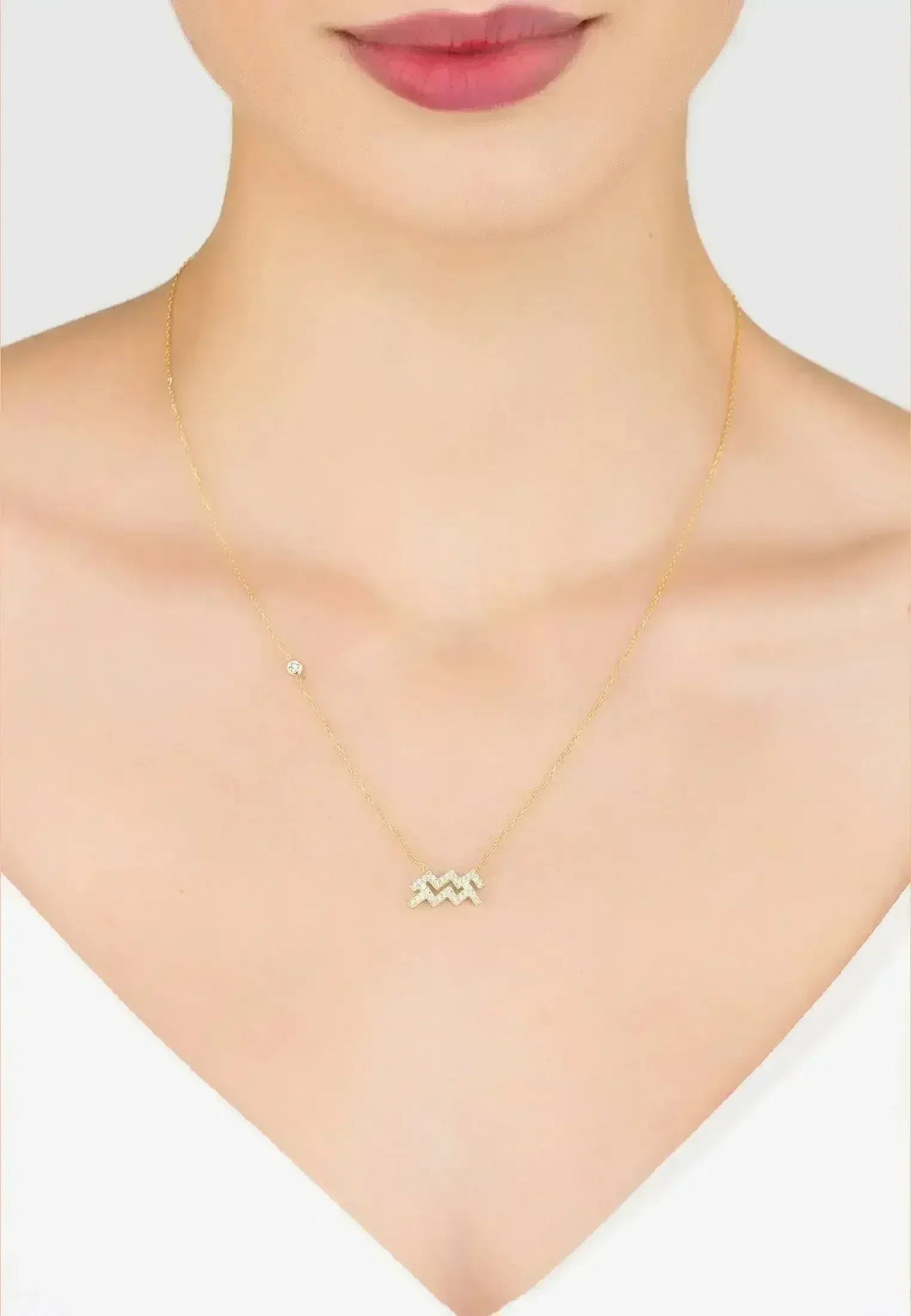 Aquarius Zodiac Necklace - 22K Gold Plated Sterling Silver Pendant | Femstylo
