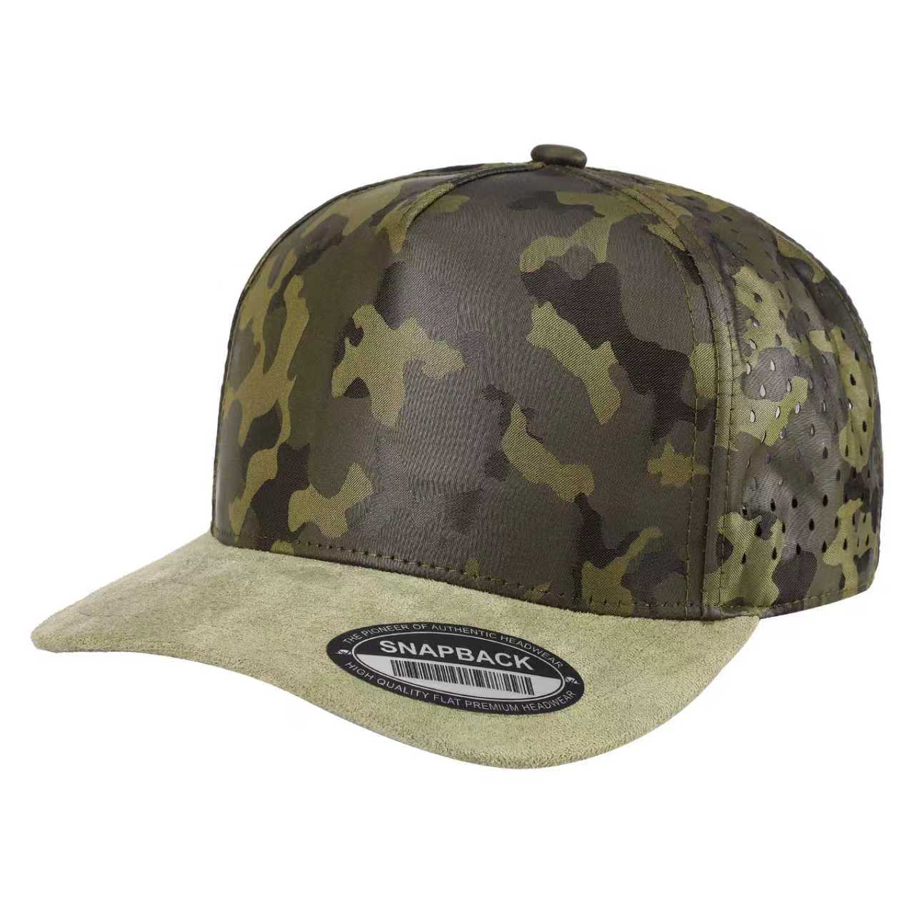 5panel Camo Crown W/ Laser Vented Back and Suede Bill Snapback Tccsl | Burzip Inc