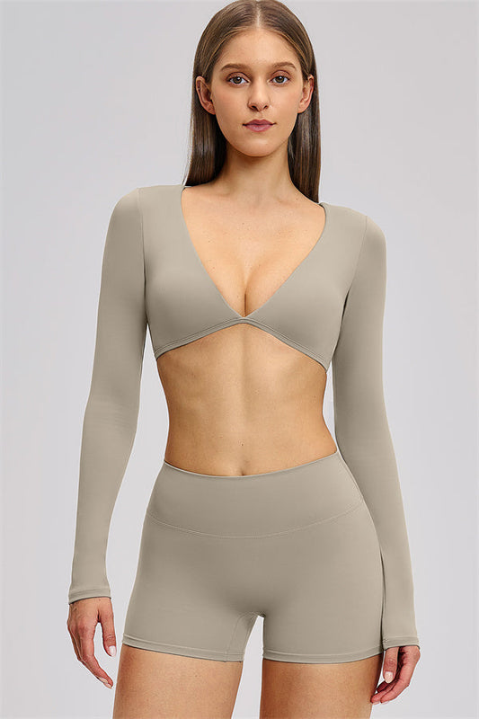 The Zestful Long Sleeve Crop Top Shorts 2-Piece Set
