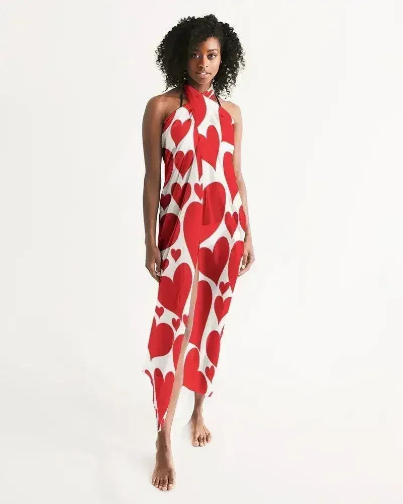 Womens Wrap Sarong - Casual / Swimwear / Love Red Hearts