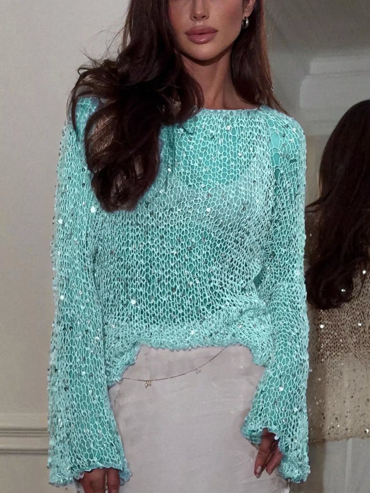 Sequin Embellished Knit Cover Up
