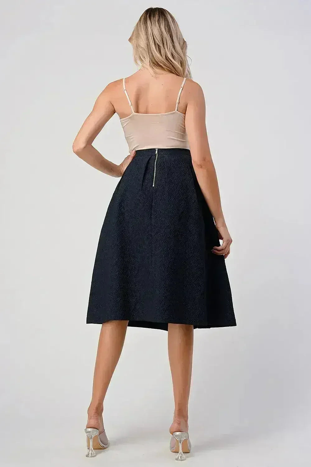 Pleated A-Line Midi Skirt - Textured Puffy Style | Femstylo