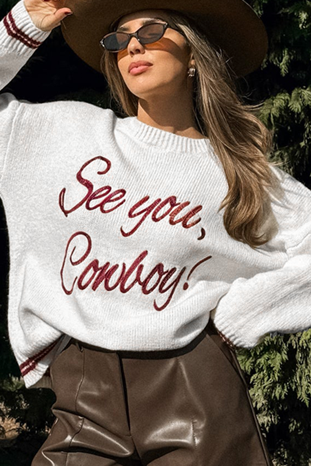 Peach Blossom Letter Embroidered Graphic Sweater