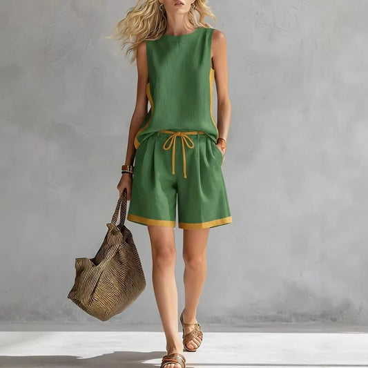Solid Color Loose Casual Vest and Shorts Set