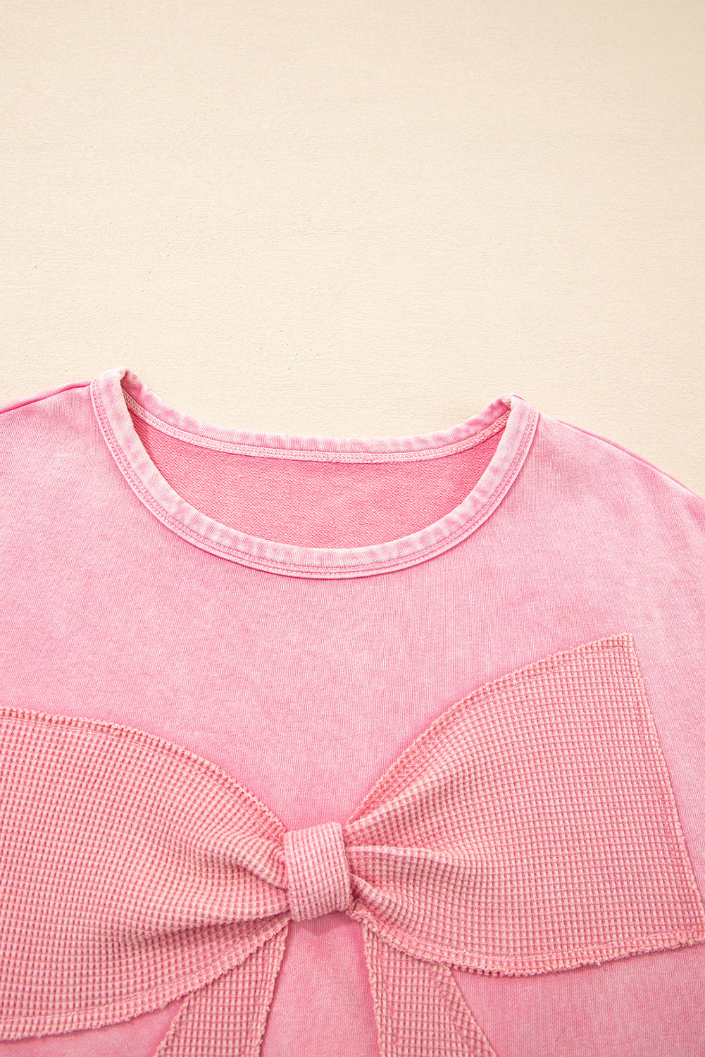 Orchid Bouquet Mineral Wash Waffle Bow Patched Pullover Sweatshirt
