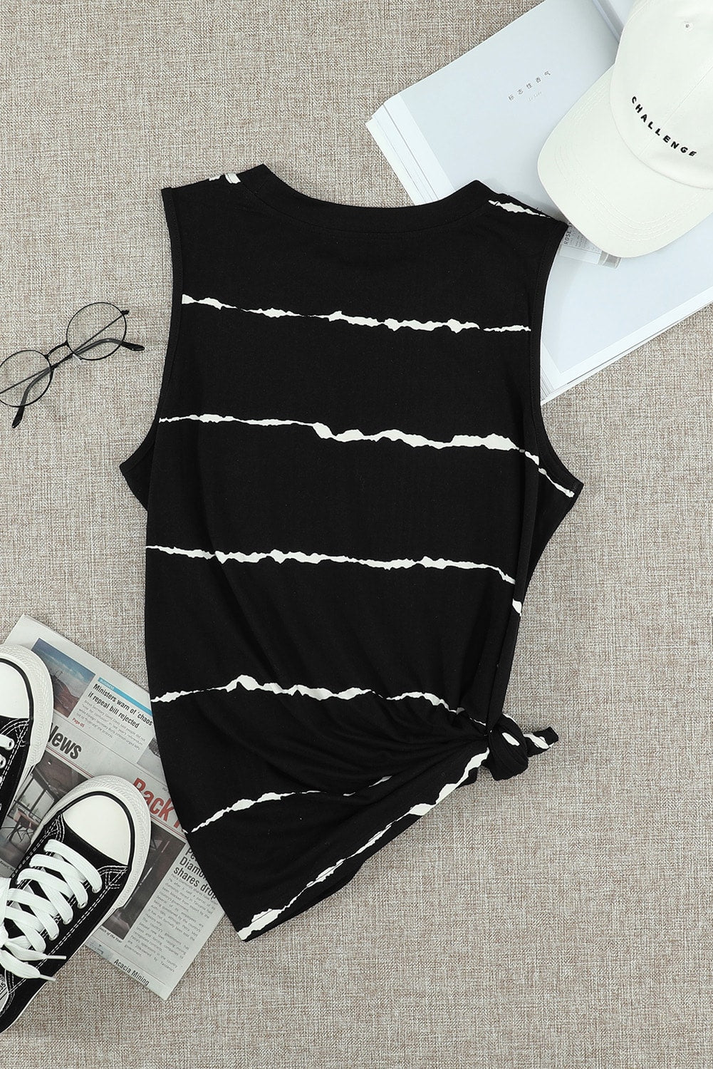 Apricot Allover Leopard Print Round Neck Tank Top