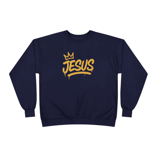 Jesus Crown Crewneck Sweatshirt — Gold Script Inspirational Pullover