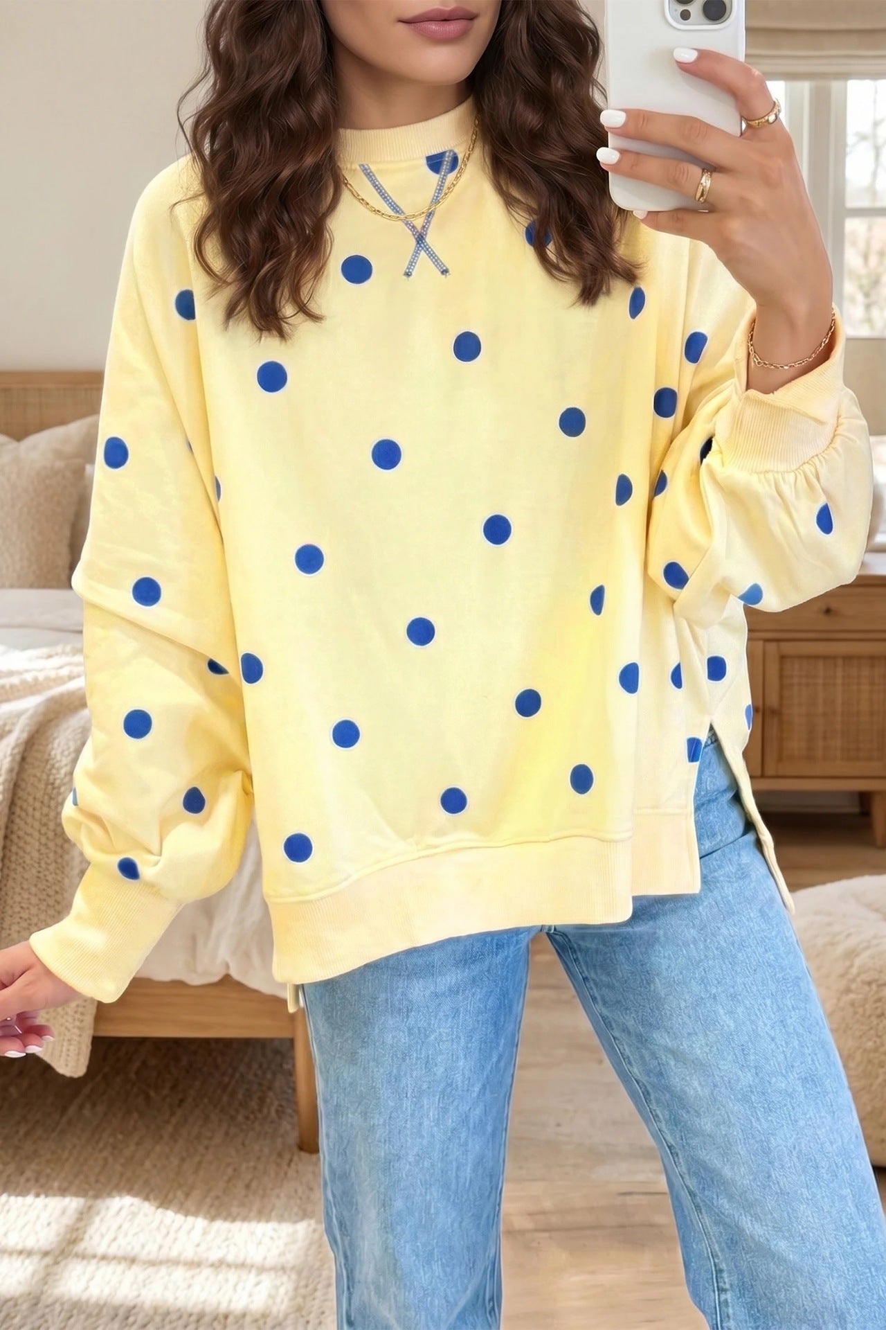 Women's Polka Dot Loose Hoodie Sweatshirt – Long Sleeve Pullover Top