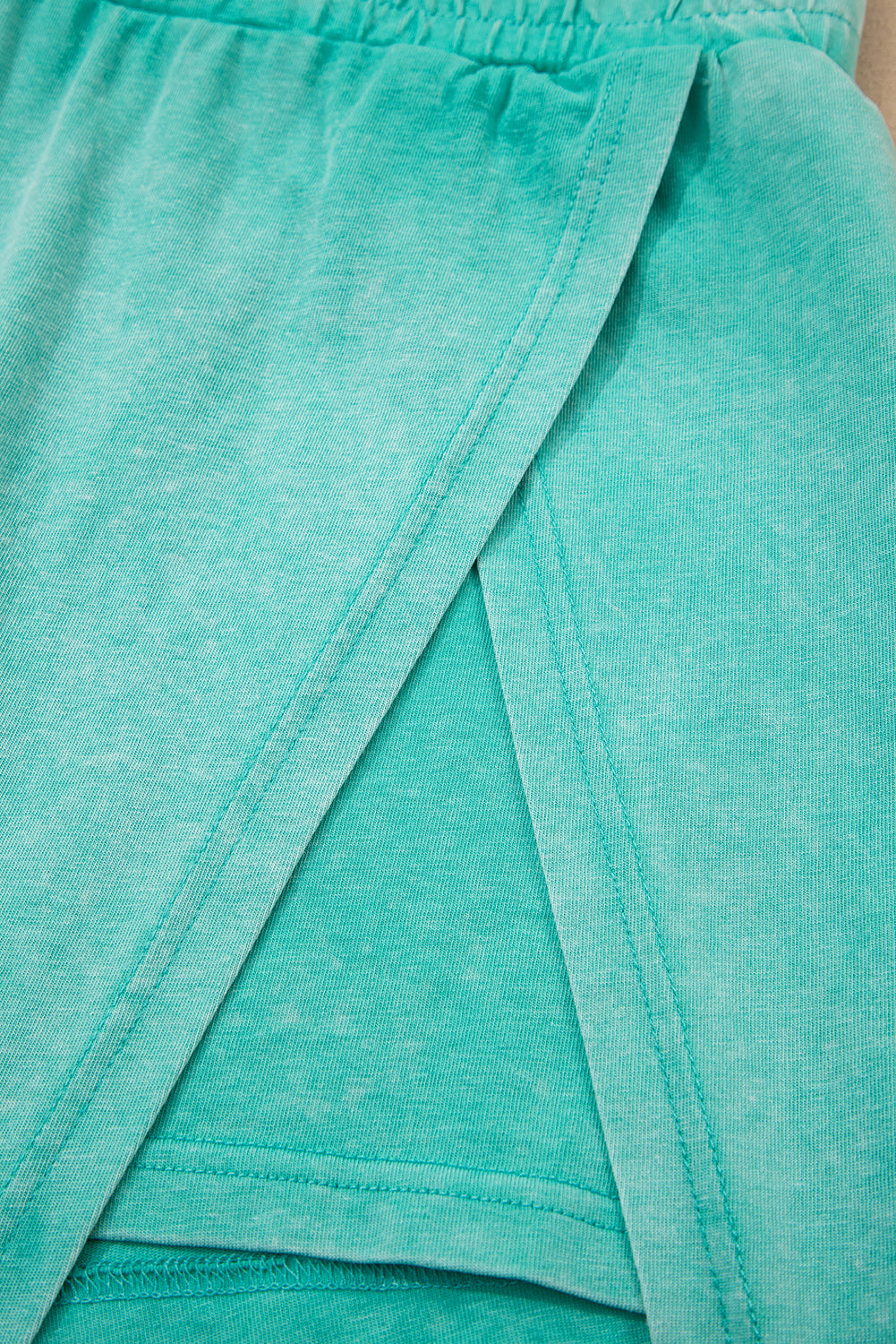 Mint Green 2 Pieces Mineral Wash Cotton Tank Top Lined Split Skirt Set