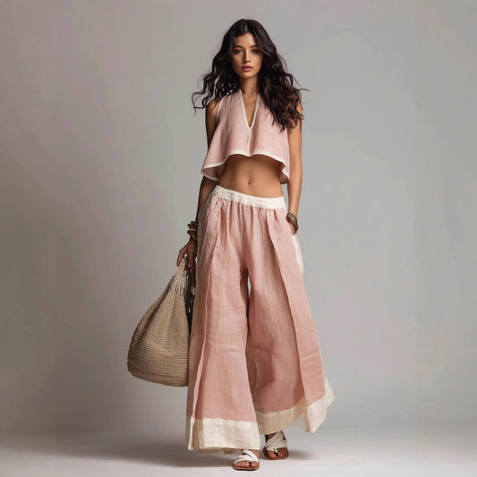 Sleeveless V-Neck Two-Piece Set – Solid Color Lounge & Casual Outfit