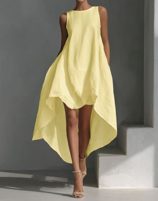 Sleeveless High-Low Irregular Hem Linen Blend Dress – Women's Summer Dress
