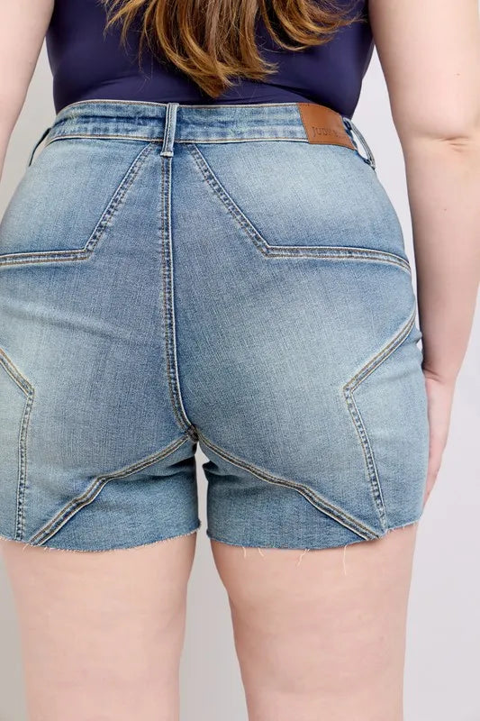 Judy Blue Full Size High Waist Star Seam Detail Denim Shorts Plus Size