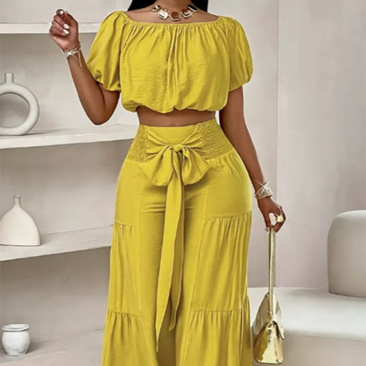 High-Waist Flared Pants & Top Two-Piece Set – 7 Colors, S–2XL