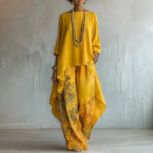 Solid Color Sleeveless Top & Wide-Leg Pants Two-Piece Set