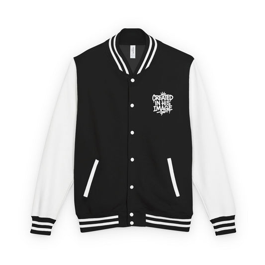 Created In His Image Varsity Jacket — White Edition Inspirational Letterman